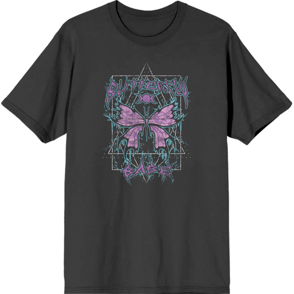 Distressed Black Metal Butterfly Adult Charcoal Crew Neck Short Sleeve Tee-3XL