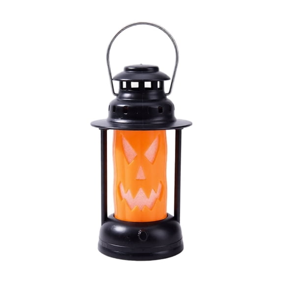 Distressed Black Metal Frame Halloween Pumpkin Light Up Mini Lantern, Flameless LED Hanging Lamp for Fall Party Table Center Spooky Atmosphere Gift