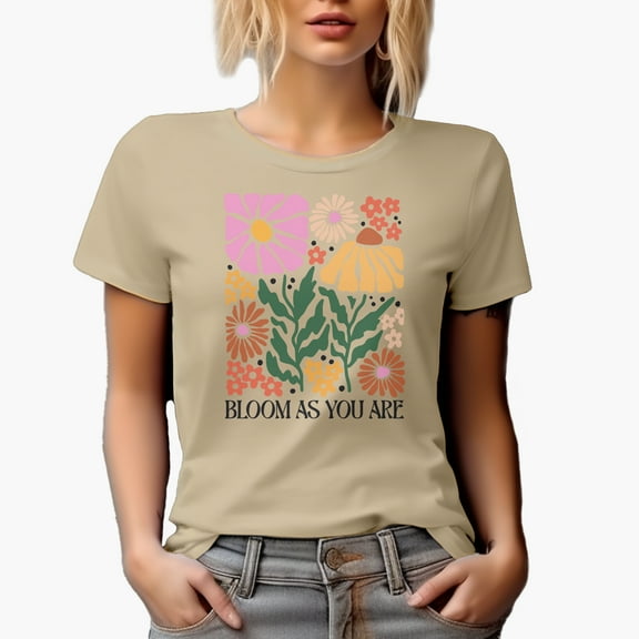 Distressed Bloom As You Are - Botanical Boho Flowers Art Merch Gift, Tan T-Shirt, Large