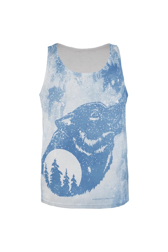 Distressed Blue Howling Wolf Silhouette All Over Mens Tank Top Multi SM