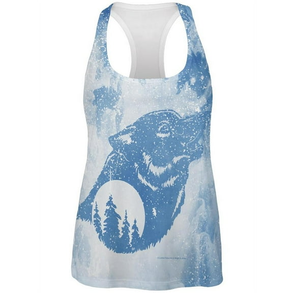 Distressed Blue Howling Wolf Silhouette All Over Womens Work Out Tank Top Multi 2XL