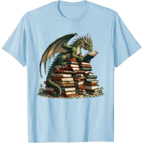 Distressed Bookworm Reading Book Dragons and Books Unisex T-Shirt for Men Women Kids Toddler,Light Blue Color,Size 4T