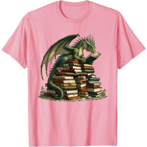 Distressed Bookworm Reading Book Dragons and Books Unisex T-Shirt for Men Women Kids Toddler,Light Pink Color,Size 3XL