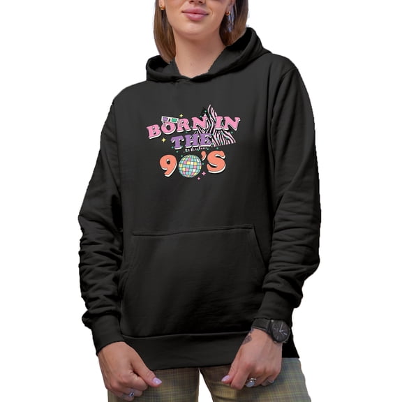 Distressed Born in the 90s, Retro Millennial Art Merch Gift, Black Hooded Sweatshirt or Hoodie, Small