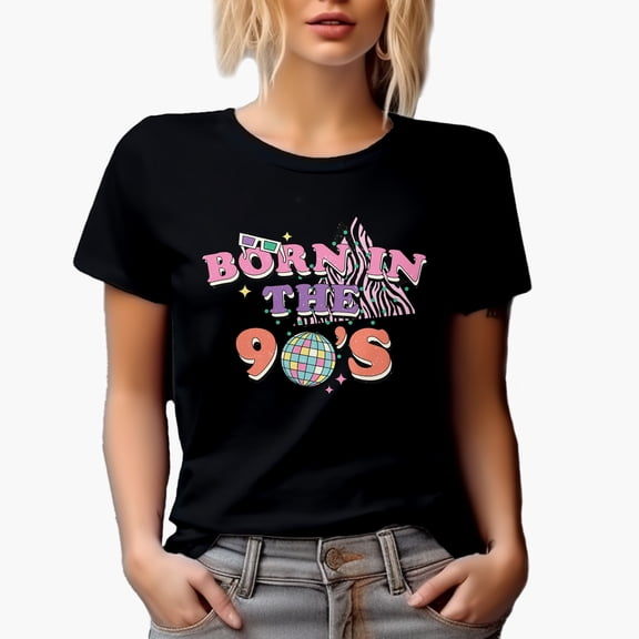 Distressed Born in the 90s, Retro Millennial Art Merch Gift, Black T-Shirt, Small