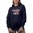 thumbnail image 1 of Distressed Born in the 90s, Retro Millennial Art Merch Gift, Navy Blue Hooded Sweatshirt or Hoodie, Large, 1 of 5