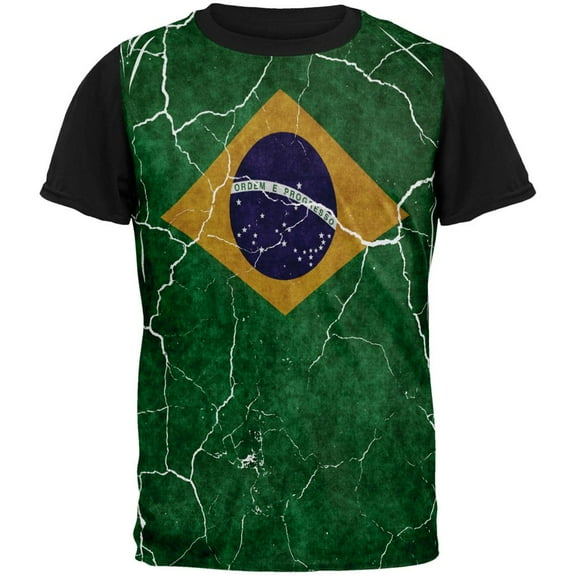 Distressed Brazilian Flag All Over Mens Black Back T Shirt Multi SM