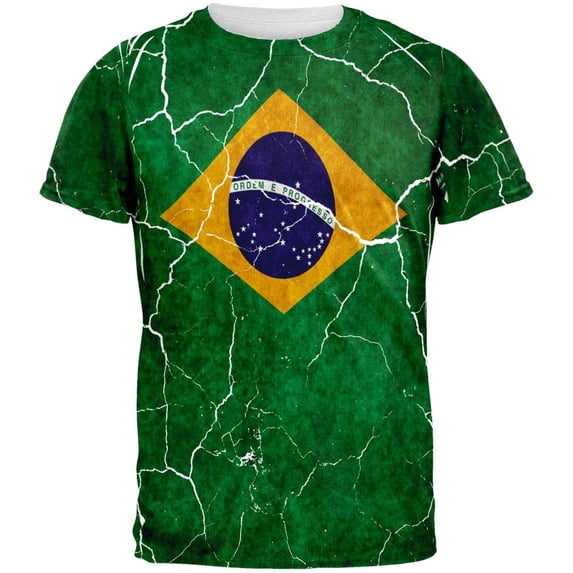 Distressed Brazilian Flag All Over Mens T Shirt Multi SM