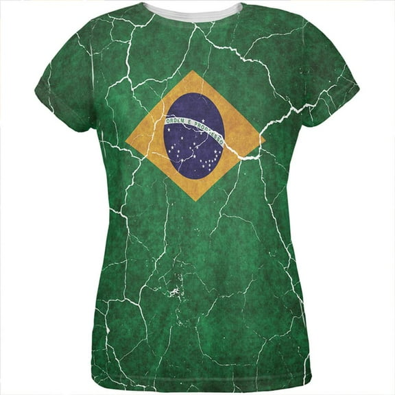 Distressed Brazilian Flag All Over Womens T Shirt Multi X-LG