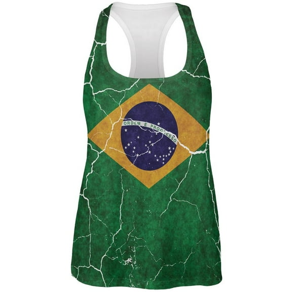 Distressed Brazilian Flag All Over Womens Work Out Tank Top Multi SM