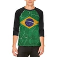thumbnail image 1 of Distressed Brazilian Flag Mens Raglan T Shirt, 1 of 2