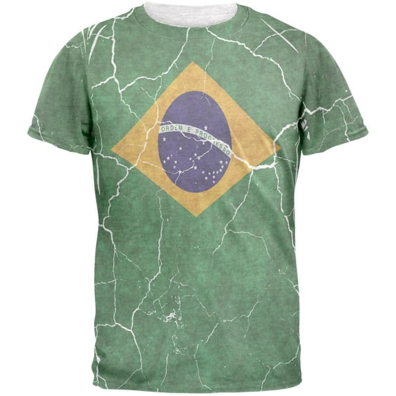 Distressed Brazilian Flag Mens T Shirt Heather White X-LG