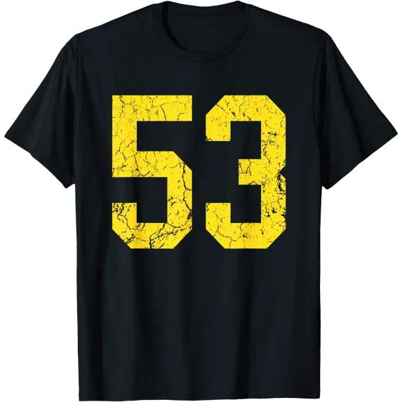 Distressed Bright Gold Number 53 Player Uniform #53 T-Shirt - Walmart.com
