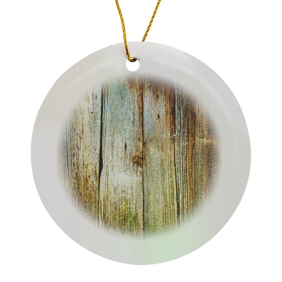 3drose, Distressed Brown Barn Wood Effect, Circle Porcelain Ornament