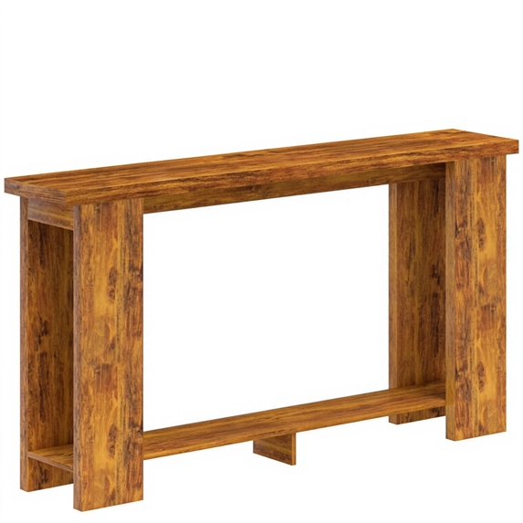 Distressed Brown Console Table, 63" Long Narrow Sofa Table with Open Shelf, Anti-Tip Strap, Heavy-Duty MDF Tabletop for Small Spaces (Living Room/Hallway)