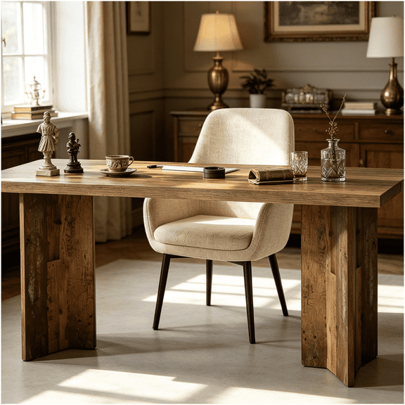 Distressed Brown Home Office Desk for Work from Home, Farmhouse Style Computer Table with Sturdy MDF Top for Study Room and Small Office