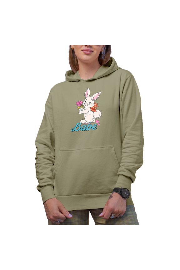 Bunny Babe, Easter Sunday or Day with Cute Rabbit Art, Favor, Souvenir or Merch Gift, Sand Hooded Sweatshirt or Hoodie, 2XL