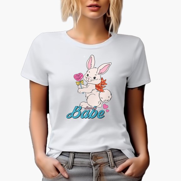 Bunny Babe, Easter Sunday or Day with Cute Rabbit Art, Favor, Souvenir or Merch Gift, White T-Shirt, Small