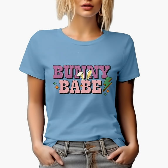 Distressed Bunny Babe - Easter Sunday or Day Favor, Souvenir or Merch Gift, Baby Blue T-Shirt, Large