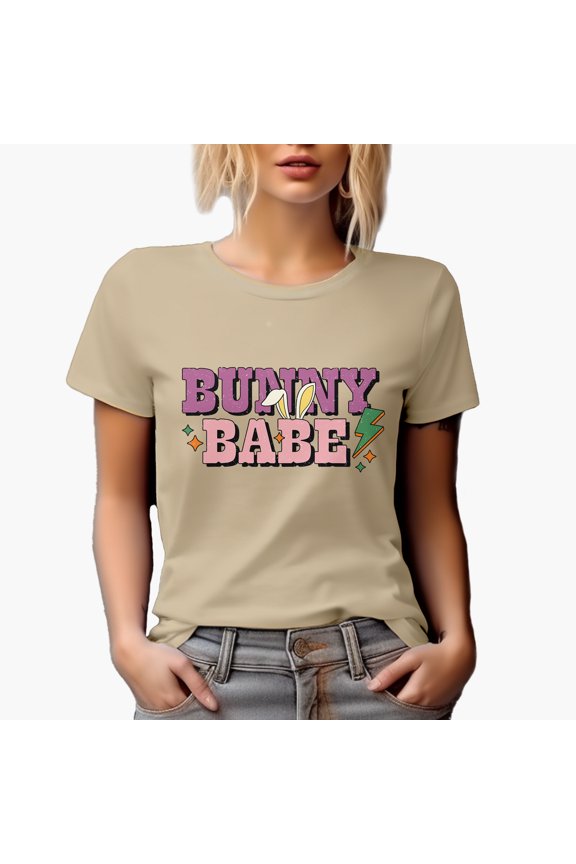 Distressed Bunny Babe - Easter Sunday or Day Favor, Souvenir or Merch Gift, Tan T-Shirt, Large