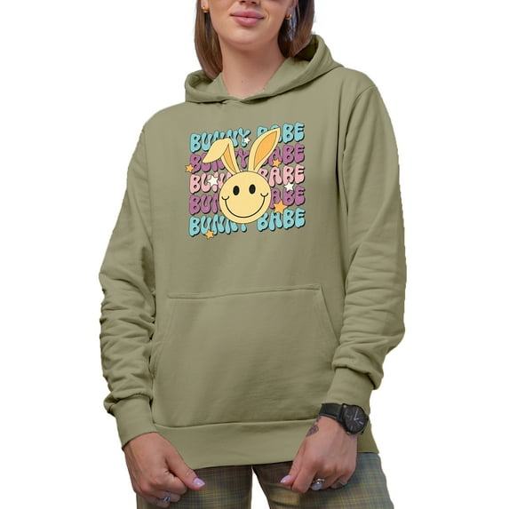 Distressed Bunny Babe - Retro Easter Sunday Rabbit Art Favor, Souvenir or Merch Gift, Sand Hooded Sweatshirt or Hoodie, 2XL