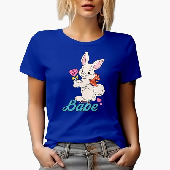 Distressed Bunny Babe, Spring or Easter Day Gift, Royal Blue T-Shirt, Large