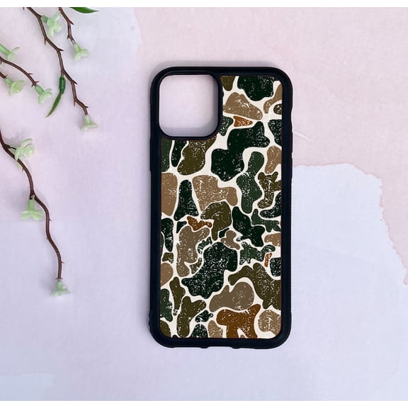 Distressed Camo Deer Phone Case Compatible with iPhone 11 to 16 Hunting Dad Camo Gift for Him