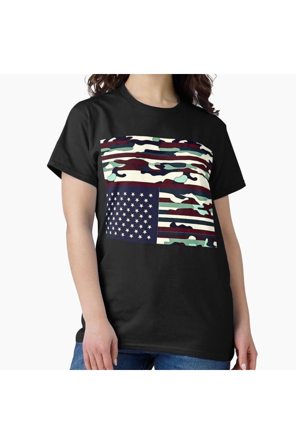 Distressed Camo USA Upside Down Flag Camouflage Pattern T-Shirt, for Men & Women, up to Size 5XL