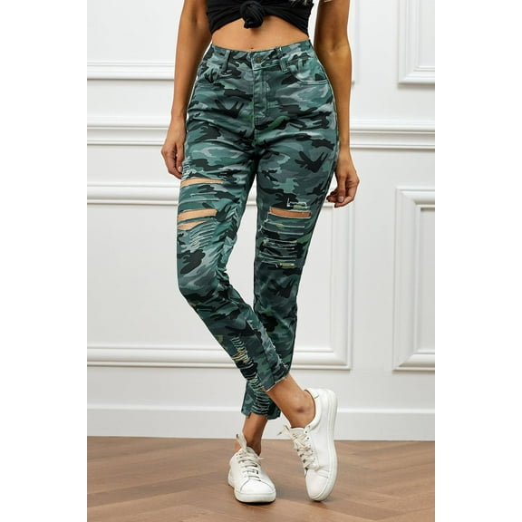 Distressed Camouflage Jeans