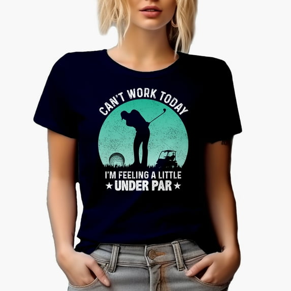Distressed Can't Work, Feeling Under Par Quote with a Ball, Buggy & Golf Player, Golfing or Golfer Themed Merch Gift, Navy Blue T-Shirt, 2XL