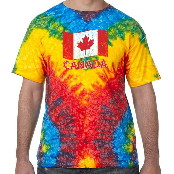 Distressed Canada Flag Psychedelic Tie Dye Tee Shirt - Woodstock, 2XL