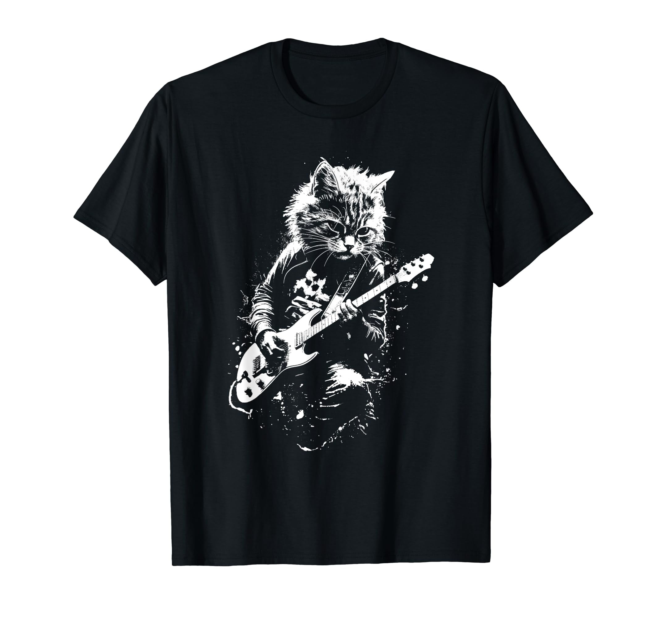 Distressed Cat Playing Guitar Punk Rock & Roll Vintage T-Shirt ...