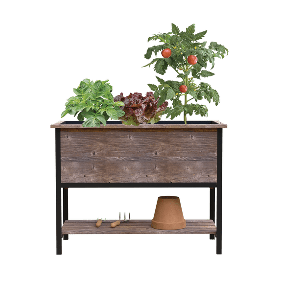 Panacea 40" Distressed Wood Raised Garden Planter with Shelf, Aluminum Frame