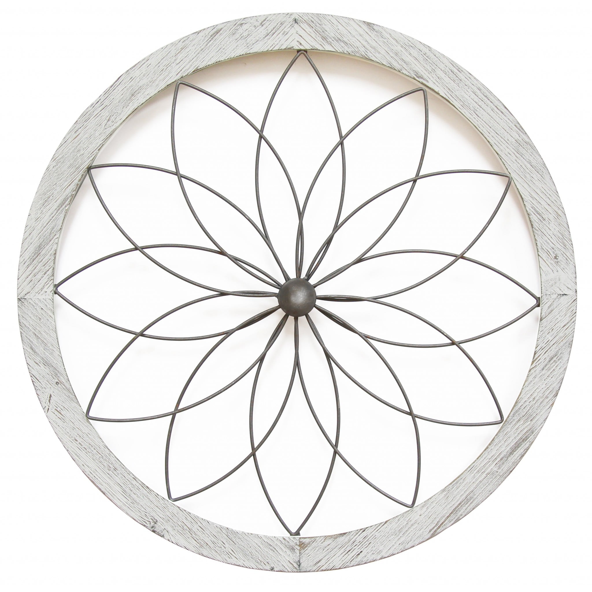 Distressed White and Gray Metal Flower Wall Decor