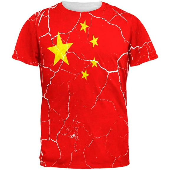 Distressed Chinese Flag All Over Mens T Shirt Multi 2XL