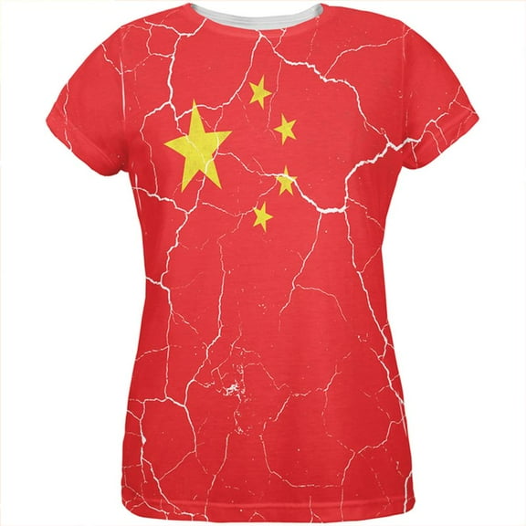 Distressed Chinese Flag All Over Womens T Shirt Multi 2XL