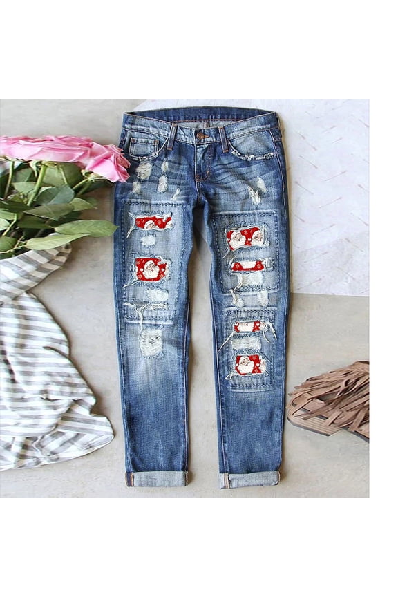 Distressed Christmas Denim Jeans