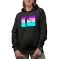 thumbnail image 1 of Distressed Color Block with Shadow of a Swinging Golf Player, Golfing or Golfer Themed Merch Gift, Black Hooded Sweatshirt or Hoodie, Medium, 1 of 5