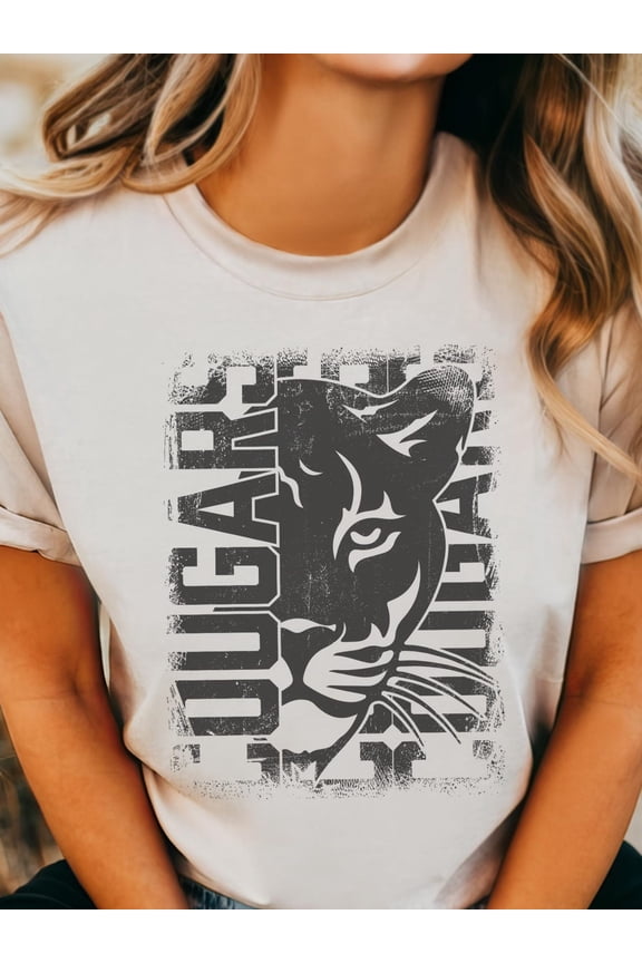 Distressed Cougar Mascot TShirt School Spirit Apparel