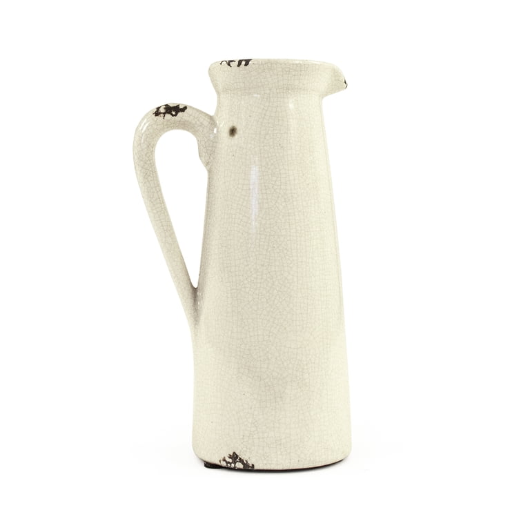 Zentique Decorative Vintage Ceramic Narrow Pitcher, Crackle White