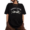 thumbnail image 1 of Distressed Cream Rabbit Good Luck Print Tshirt Black S-5XL Laid Back Graphic Tees Shirts Tops, 1 of 5