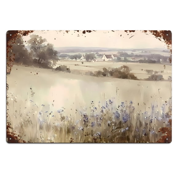 Distressed Cream Vintage Countryside Metal Tin Sign 12x8 Inch Rustic Farm Meadow Decor for Living Room Farmhouse Barn