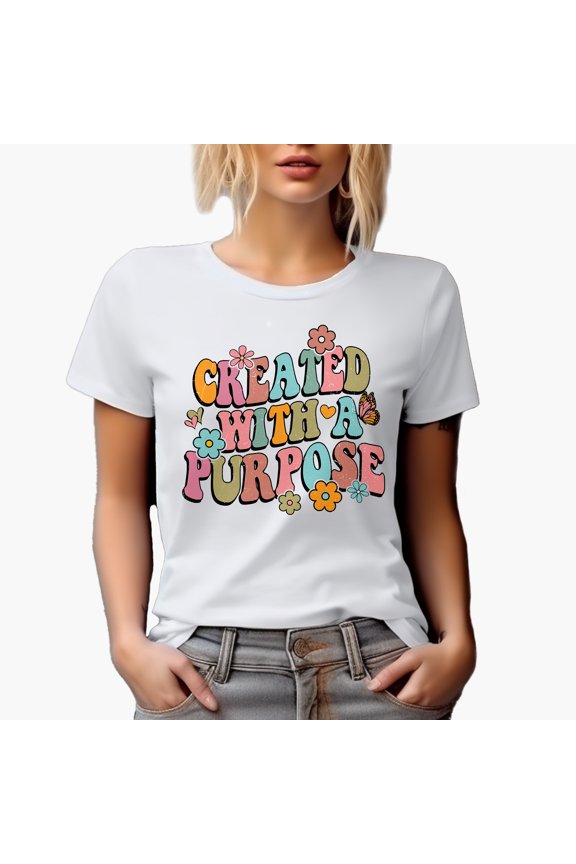 Distressed Created with a Purpose - Retro Wavy Text Art Merch Gift, White T-Shirt, XL