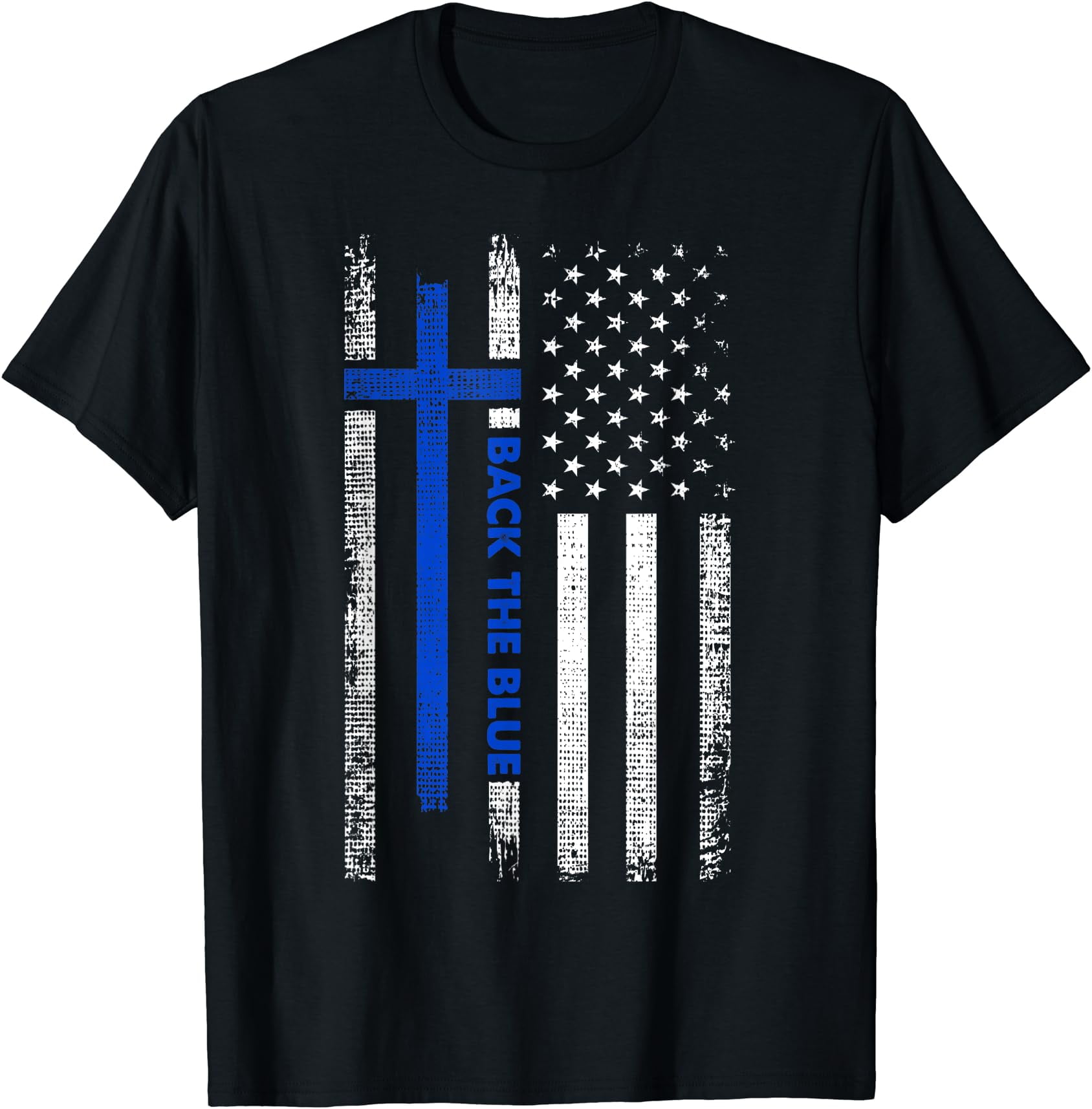 Distressed Cross American Flag T-Shirt for Supporters of Law ...