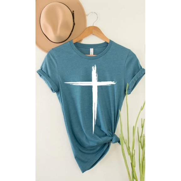 Distressed Cross White Ink Graphic Tee T-Shirt PLUS