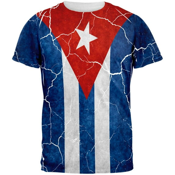 Distressed Cuban Flag All Over Mens T Shirt Multi SM
