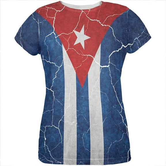 Distressed Cuban Flag All Over Womens T Shirt Multi MD