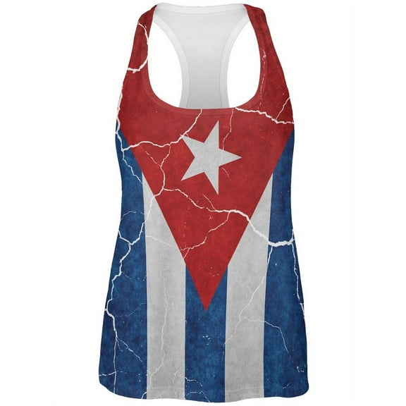 Distressed Cuban Flag All Over Womens Work Out Tank Top Multi 2XL