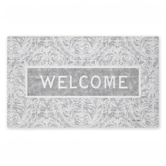 Distressed Damask Welcome Printed Outdoor Door Mat, design by Tim Coffey, 18"x30"