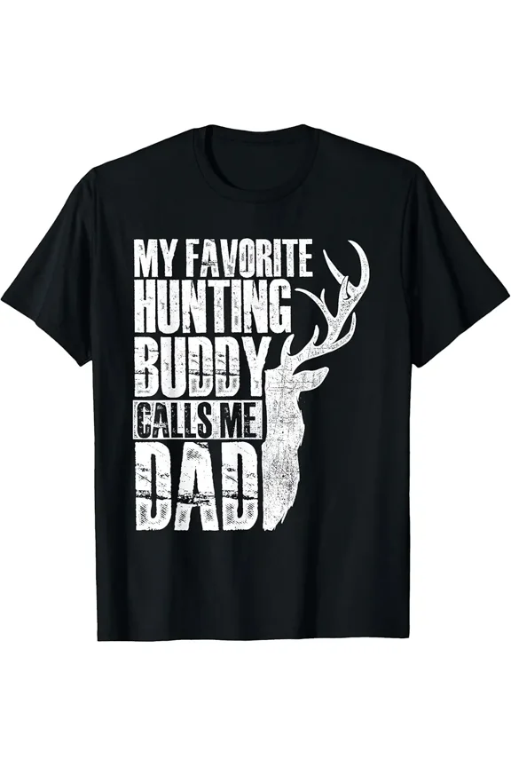 Distressed Deer Antler Hunting Buddy Quote Men Father's Day Gift Short Sleeve Graphic T-Shirt